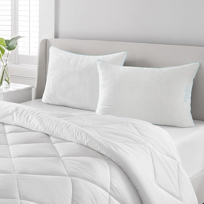 MARTHA STEWART Heirloom Jacquard Bed Pillows King Set Of 2 - Down Alternative Fluffy Cooling Pillow for Back, Stomach or Side Sleepers, Memory Foam-Like Fiber Fill, 20" x 28", Embossed, White