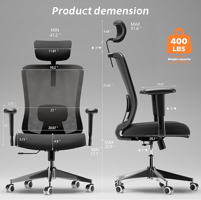 Ergonomic Office Chair with Adjustable Lumbar Support & Flip-Up Armrests - High Back Computer Desk Chair with Thickened Seat Cushion, Rolling Wheels for Home/Office Study Work (05black)