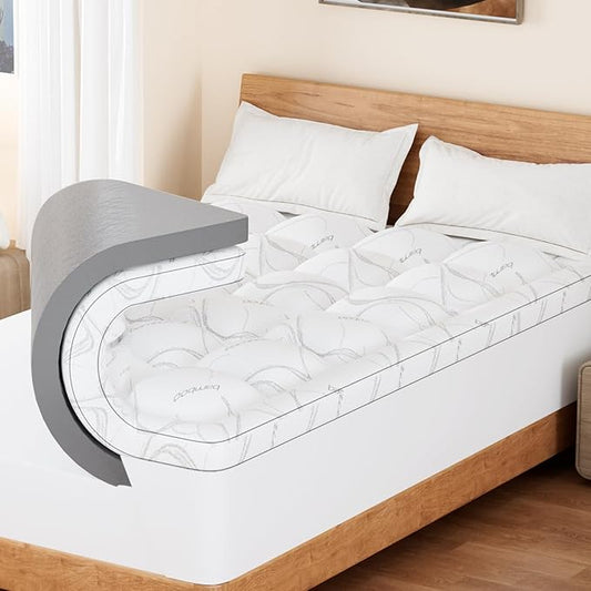King Mattress Topper - Memory Foam Mattress Topper King Size, Dual Layer 4 Inch Mattres Pad with 2 Inch Gel Memory Foam, Deep Pocket Cooling Bed for Back Pain Relief