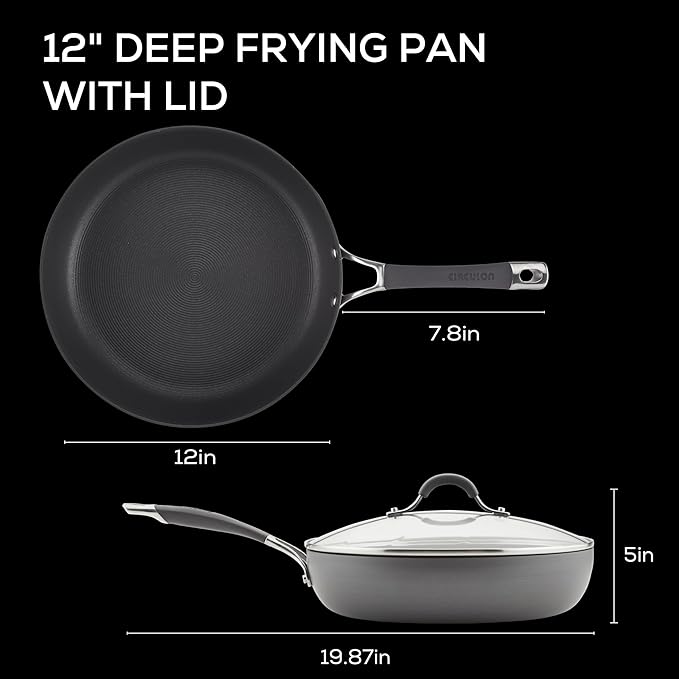 Circulon Radiance Deep Hard Anodized Nonstick Frying Pan /Skillet with Lid - 12 Inch, Gray