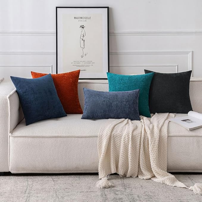 MIULEE Pack of 2 Blue Decorative Pillow Covers 12x20 Inch Soft Chenille Couch Throw Pillows Farmhouse Cushion Covers for Home Decor Sofa Bedroom Living Room