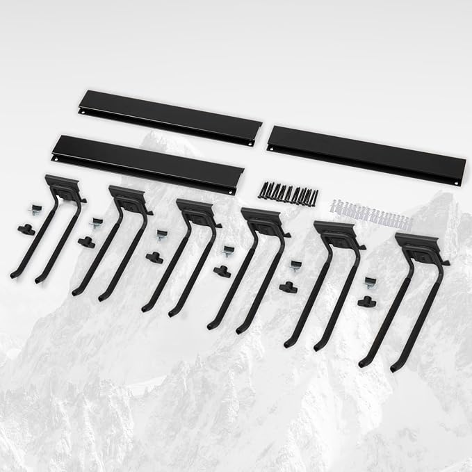 Clamping Garage Wall Organizers, 96inch Wall Mount Folding Chair Rack, Heavy Duty Garage Organization, Yard Tool Hook, Hold Up to 420lbs (96Inch Black)