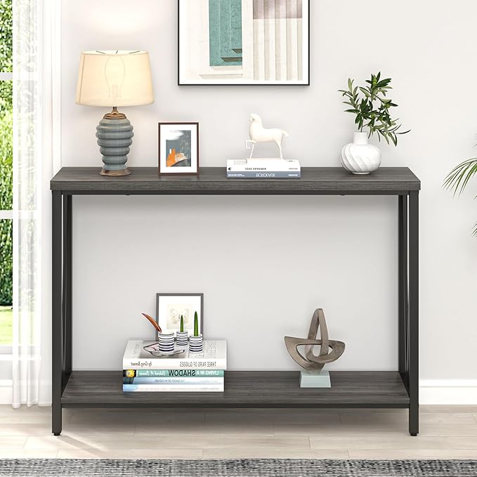 FOLUBAN Console Table for Entryway, Modern Sofa Table Behind Couch, Narrow Entry Table for Hallway, Living Room (Industrial, Dark Gray)