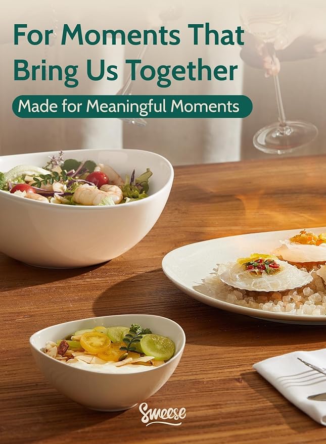 Sweese Porcelain Serving Bowls Set, 10-42 oz, Versatile for Salad, Soup, Snacks, Microwave Dishwasher Safe, White