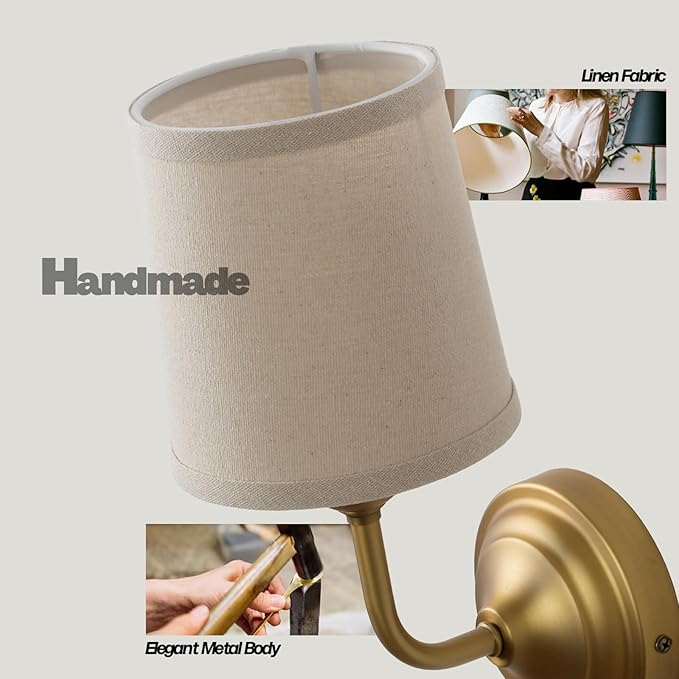 Vintage Fabric Wall Sconce with Funnel Linen Cloth Shade, E26 Hardwired Indoor 1-Light Wall Mounted Lamp Fixture for Living Room Bedroom Dining Room Hallway