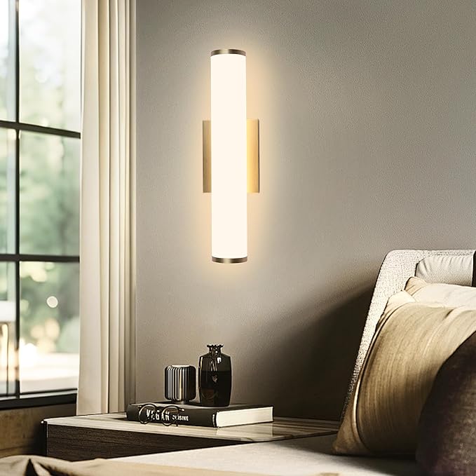 Kalium 16in Modern Wall Sconces, Dimmable Bathroom Vanity Lights, 3000K Warm White LED Indoor Sconces Lighting for Bathroom, Stairs, Living Room, Bedroom. Hardwired.