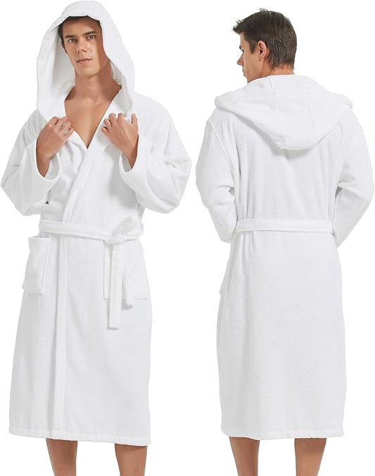 Mens Robe with Hood-Classic Terry Cloth Bathrobe for Men,Soft Knee Length Bathrobes