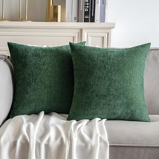 MIULEE Pack of 2 Dark Green Decorative Pillow Covers 20x20 Inch Soft Chenille Couch Throw Pillows Farmhouse Cushion Covers for Home Decor Sofa Bedroom Living Room
