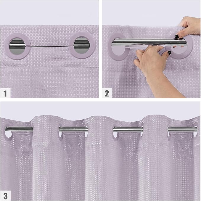 MitoVilla No Hooks Needed Purple Waffle Shower Curtain with Snap-in Liner, Modern Waffle Weave Heavy Duty Fabric Cloth Shower Curtain for Luxury Neutral Hotel Spa Bathroom Decor, 72 x 74, Lavender