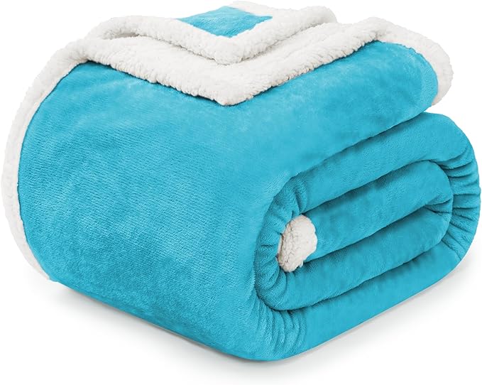 BEAUTEX Sherpa Fleece Throw Blankets, Soft Fluffy Flannel Plush Blanket and Throw, Fuzzy Cozy Blue Cuddle Blankets for Couch Bed Sofa Adults (50" x 60", Teal)
