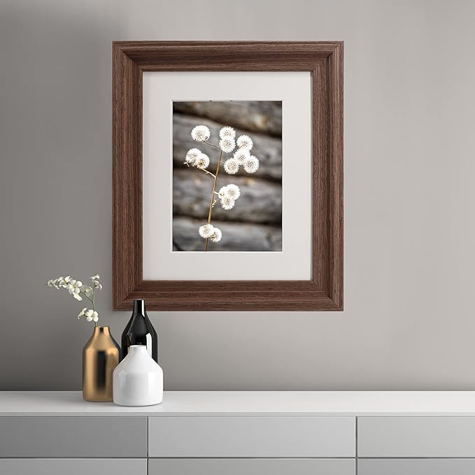 GraduationMall 8x10 Wooden Picture Frames,Display Photos 5x7 with Mat or 8x10 Without Mat,Real Glass,Wall or Tabletop Display,Rustic Brown Set of 2