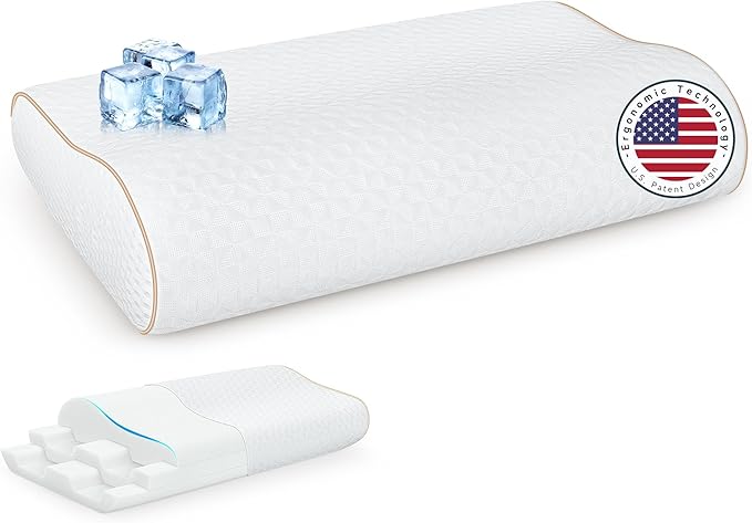 Sandwich Memory Foam Pillow for Sleeping - Ergonomic Cervical Cooling Pillows King Size, Adjustable Contour Pillow for Neck, Bed Pillow for Side, Back & Stomach Sleepers