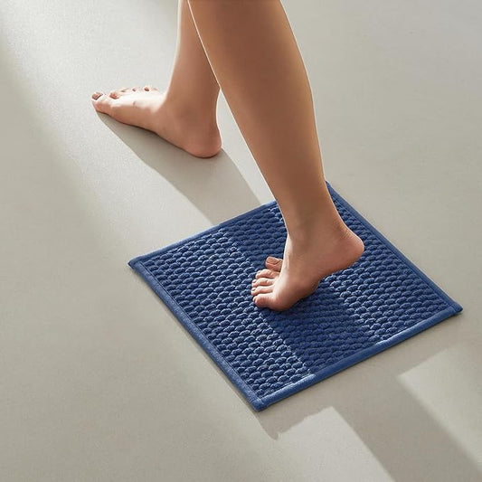 Small Bathroom Rugs Non Slip Washable Bath Rugs Super Absorbent Bathroom Rug Thin Quick Dry Low Pile Bath Mats, Navy Blue 12"x12"