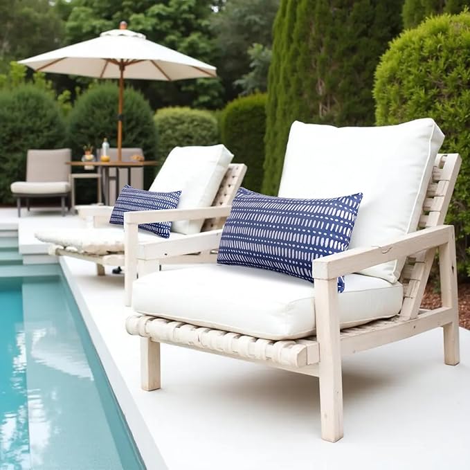 Pack of 2 12x20 Outdoor Pillows, Waterproof Throw Pillows with Inserts, Decorative Lumbar Pillows for Patio, Garden, Couch, Furniture, Sofa, Bed, Living Room(Pebble Dark Blue)