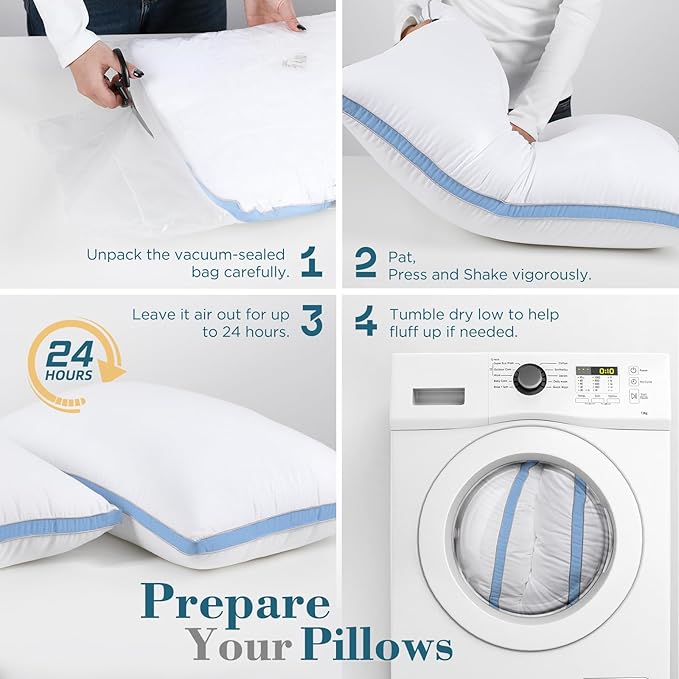 viewstar King Size Pillows Set of 2, Hotel Quality Cooling Down Alternative Gusseted Bed Pillows for Side, Back, or Stomach Sleepers, Light Blue