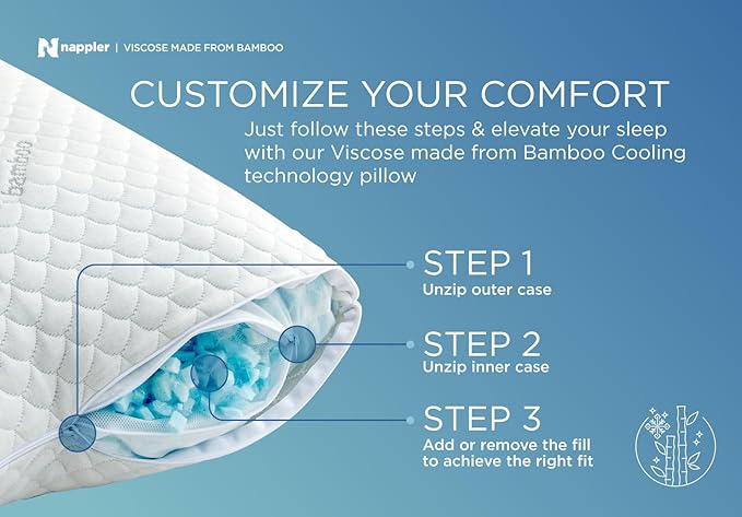 Cooling Pillow for hot Sleepers - Bed Pillows King Size Premium Set of 2 - Supportive Breathable Adjustable Shredded Memory Foam - Medium to Firm Pillows for Back, Stomach & Side Sleepers