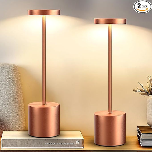 Rechargeable Table Lamp – 2 Pack Touch Lamps, Cordless Desk Lamp, 5000mAh Battery Operated Lamp with 3-Color Dimmable Light, Portable Lamp for Bedroom, Dining Room, Patio, Outdoor (Rose Gold)