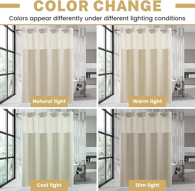 Long No Hook Shower Curtain with Snap in Liner, Polyester Textured Shower Curtain with Liner Set, Waterproof Washable Hotel Style Shower Curtains for Bathroom, 71Wx80H, Cream