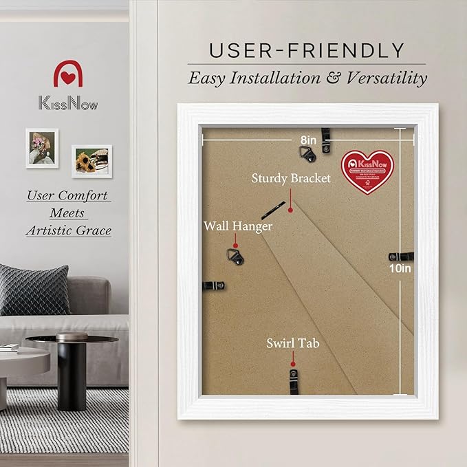 8x10 Picture Frame 4 Pack, White Solid Wood Gallery Photo Frame, Wall Hanging or Tabletop Display