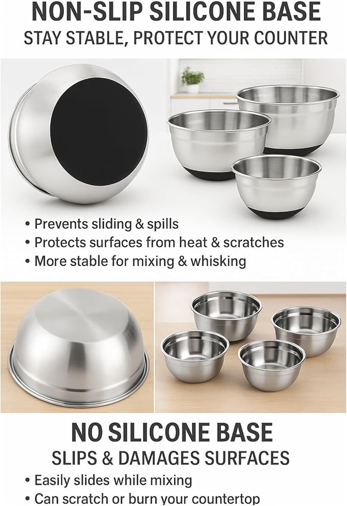 Mixing Bowls With Lids Set, Large Thicker Stainless Steel Stackable Mixing Bowl Set, 0.4/1.5/2/2.5/3.5/4 Qrt, Black