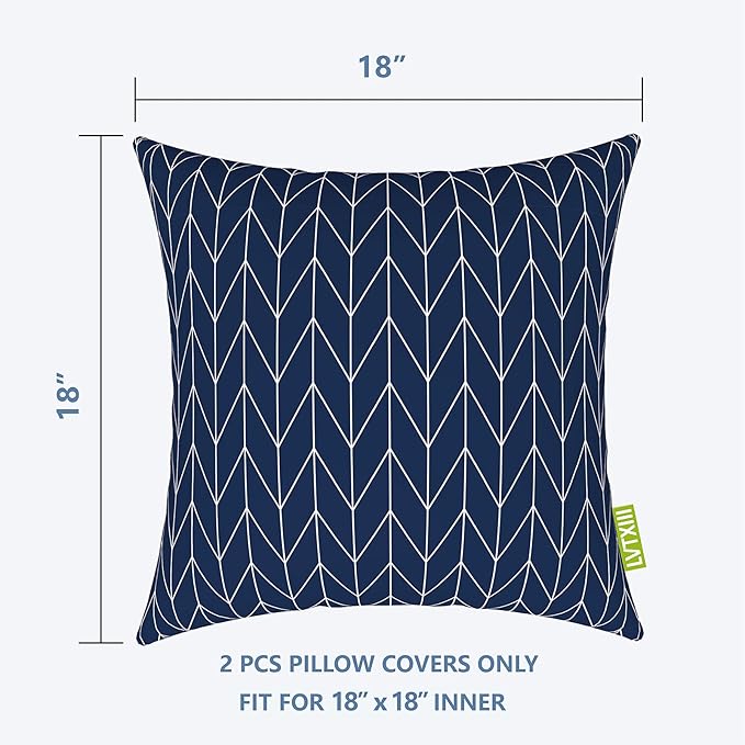 LVTXIII Outdoor/Indoor Pillow Covers ONLY, Square Throw Pillow Covers, Modern Cushion Cases for Sofa Patio Couch Decoration 18 x 18 Inch, Pack of 2, Herringbone Navy