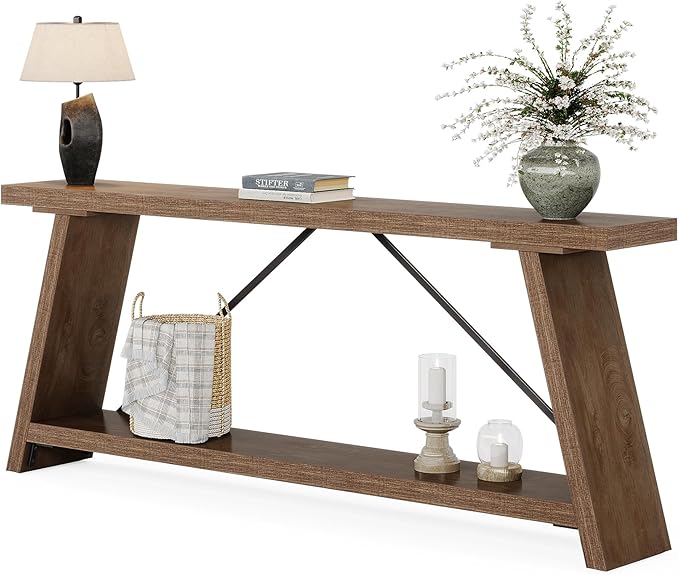 Tribesigns 70.9 Inches Extra Long Sofa Table Behind Couch, Industrial Entry Console Table with Storage for Hallway, Entryway, Living Room, Light Natural Brown