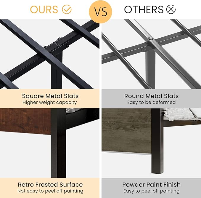 SHA CERLIN 14 Inch King Size Metal Platform Bed Frame with Wooden Headboard and Footboard, Mattress Foundation, No Box Spring Needed, Large Under Bed Storage, Mahogany