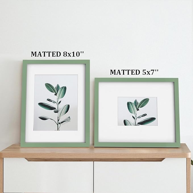 Egofine 11x14 Picture Frame Made of Solid Wood Covered by Plexiglass, Display Pictures 5x7/8x10 with Mat or 11x14 Without Mat for Table Top Display and Wall Mounting Photo Frame, Green