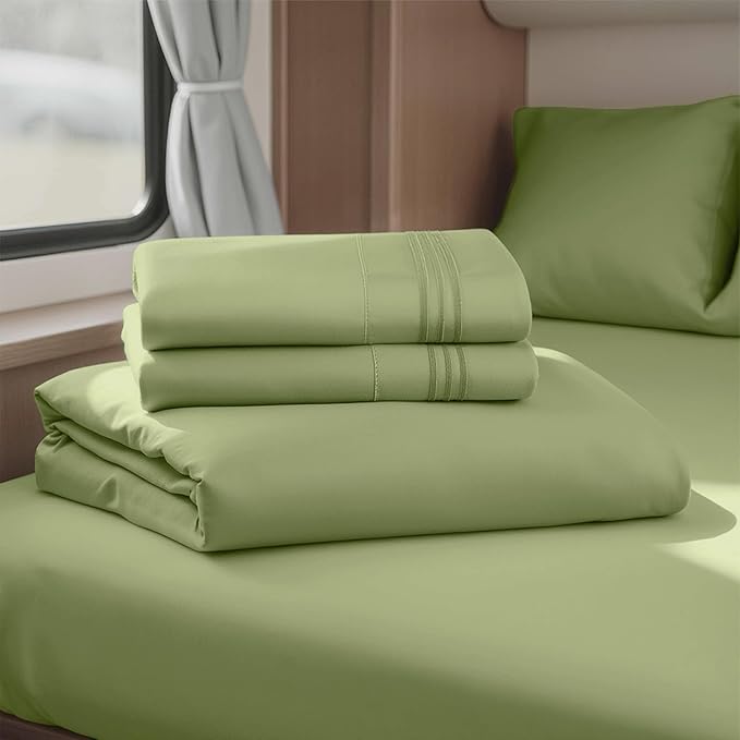 Clara Clark Bed Sheets, Premier 1800 Series 4 Piece RV Queen Sheet Set, Luxury Soft Sheets for RV Bunks, Short Queen - Calla Green