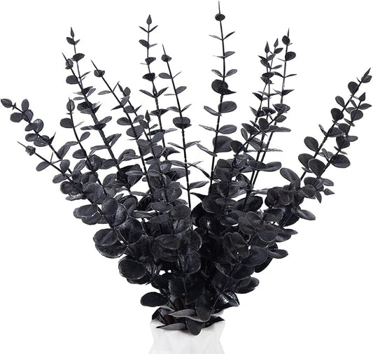 18pcs Black Eucalyptus Stems Greenery Stems Fake Leaves Artificial Flowers Bouquet Faux Branches Centerpiece Flores Plants for Home Party Decor Wedding Decoration