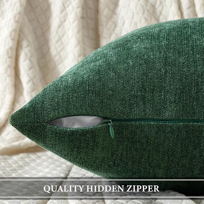 MIULEE Pack of 2 Dark Green Decorative Pillow Covers 18x18 Inch Soft Chenille Couch Throw Pillows Farmhouse Cushion Covers for Home Decor Sofa Bedroom Living Room