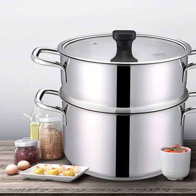 Tri-Ply Stainless Steel Sauce Pan with Steamer Basket & Strainer Glass Lid–Multi-Function Pot 3.5 QT- Modern Sleek Design–Safe,Chemical-Free& Stylish Cookware–Upgrade Your Kitchen with Healthy Cooking