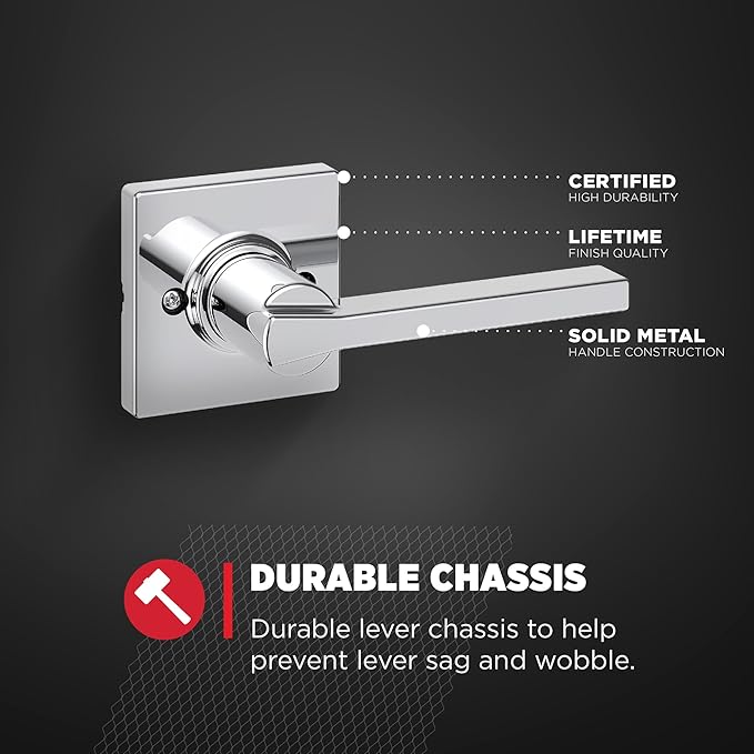 Kwikset Casey Dummy Door Handle, Single Sided Lever for Closets, French Double Doors, and Pantry, Polished Chrome Non-Turning Reversible Interior Push/Pull Lever (Pack of 10)