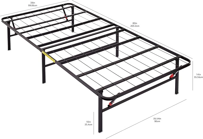Amazon Basics Foldable Metal Platform Bed Frame with Tool Free Setup, 14 Inches High, Sturdy Steel Frame, No Box Spring Needed, Twin XL, Black