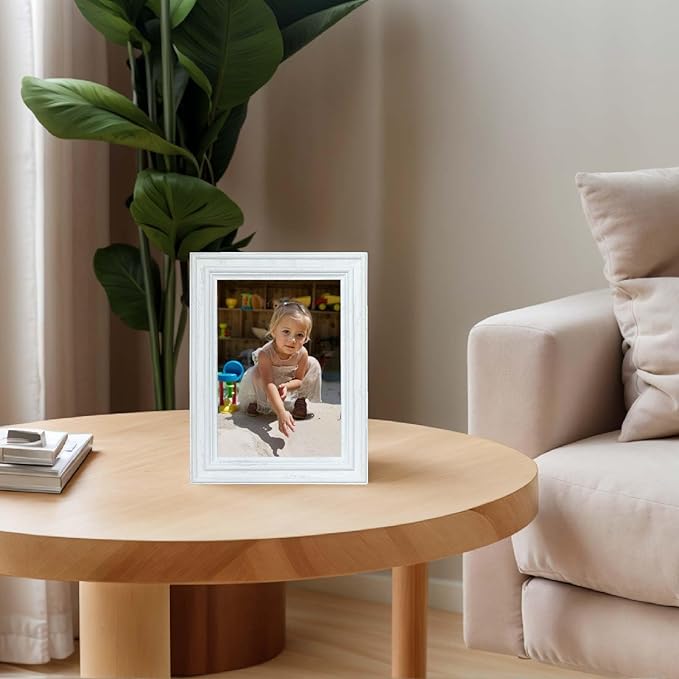 5x7 picture Frame for Wall or Tabletop Oak Wood, 4x6 Picture Frame with Mat,5x7 Premium Photo Frame with Real HD Tempered Glass,Ideal for Home Decor, Art Gallery,White, 1 Pack