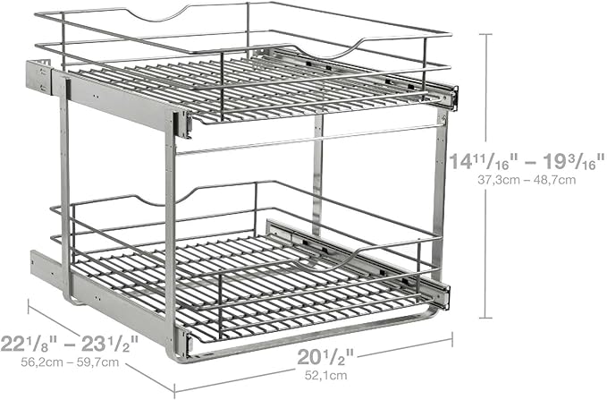 2 Tier Pull Out Cabinet Organizer,(20½"W x 22" D) Soft Close Slide Out Drawer For Kitchen Base Cabinet, Individual Pull Out Shelf, Roll Out Pantry Organization, 22 Inch Deep