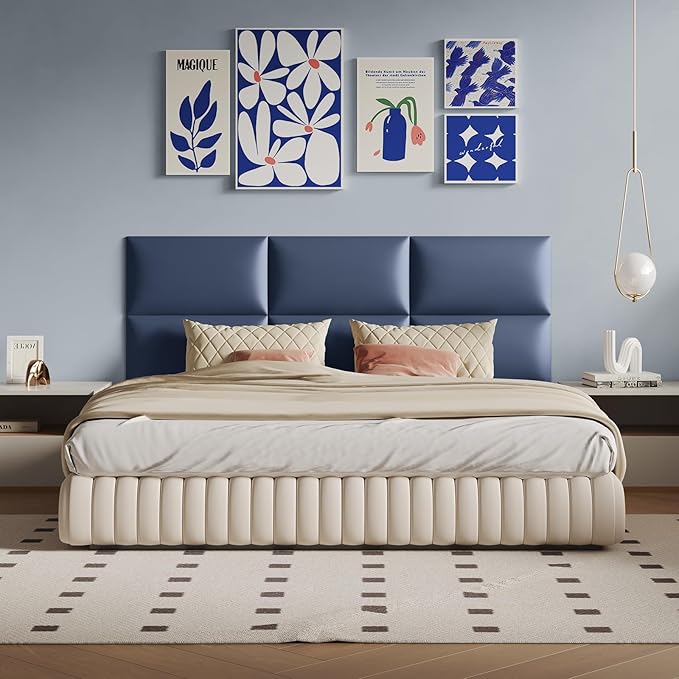 Blue Faux Leather Wall-Mounted Panels, 9-Pack, 24x12 Inches, DIY Soundproof Padding for Bedrooms, Impact-Resistant and Noise-Free Decorative Wall Panels, Easy Installation for Modern Home Décor