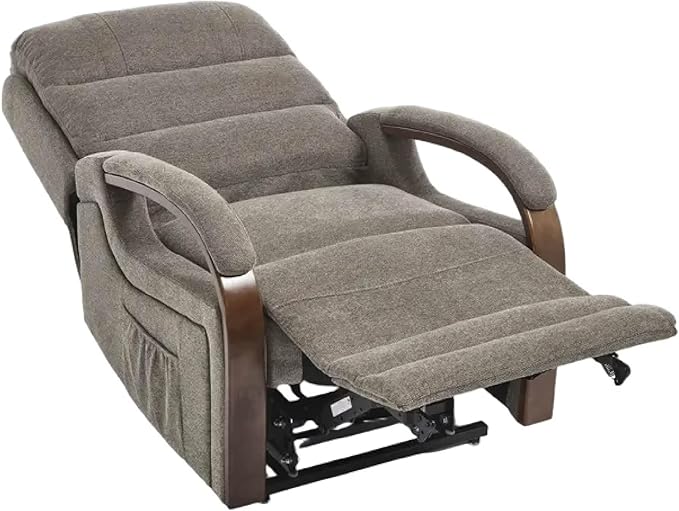 FLEXISPOT Dual Motor Power Lift Recliner Chair for Elderly, Electric Lay Flat Reclining Chair with Massage & Heat, Side Pockets, Fabric Single Sofa for Living Room,Light Brown