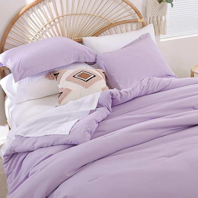 weigelia Full Size Comforter Set 7 Pieces Lavender Purple Comforter Set with Sheets Bed in a Bag Full Fluffy Bedding Set with Sheets for All Season