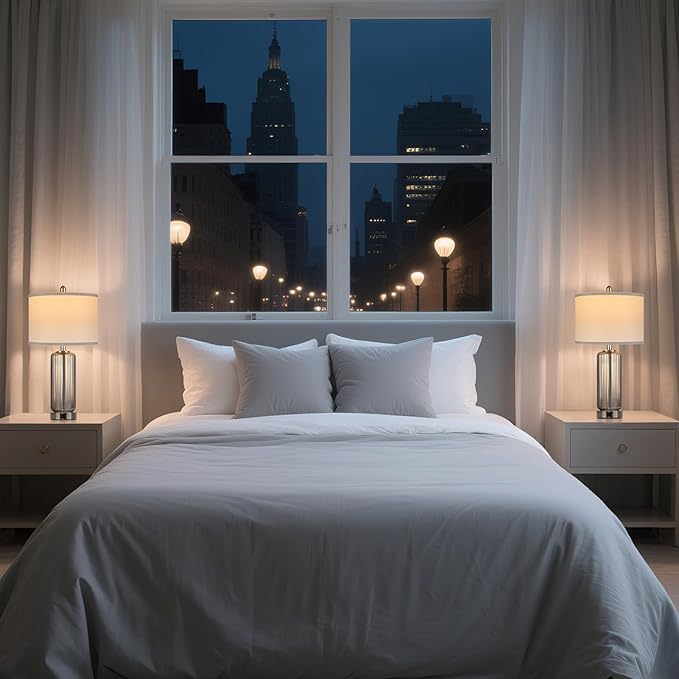 Table Lamps Set of 2 with Touch Control, 3-Way Dimmable Nightstand Lamp with Vertical Grained Glass, Grey Bedside Table Lamps, 27" Modern Glass Bedside Lamps with USB A+C Ports, Desk Lamp for Bedroom