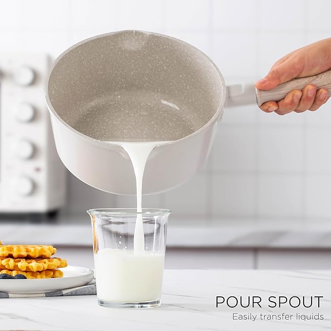 Country Kitchen Non-Stick Cast Aluminum Cookware Set - Durable Kitchen Cookware for Everyday Cooking, Cream Round Handle, 11 Pc.