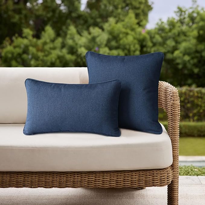Sunbrella Decorative Outdoor Water Repellent Throw Pillows with Inserts, Set of 4, 20" x12" Pillows for Patio, Backyard, Bed, Couch, and Patio Furniture, Specrtum Indigo