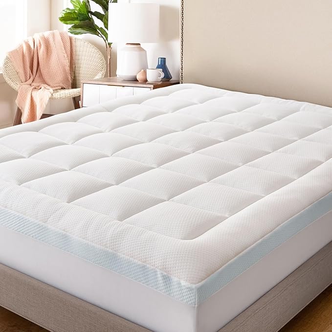 ELEMUSE King Size Dual Layer 3 Inch Memory Foam Mattress Topper for Pressure Relief, Breathable Pillow Top Mattress Pad with Deep Pocket, Enhanced Support, Non-Slip Design & Removable & Washable