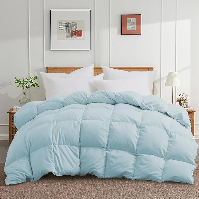 Joysoul Queen Size Down Comforter - All Season Ultra Soft Goose Down & Feather Fiber Fill, Luxury Hotel Blue Duvet Insert with Corner Tabs (88" X 88")