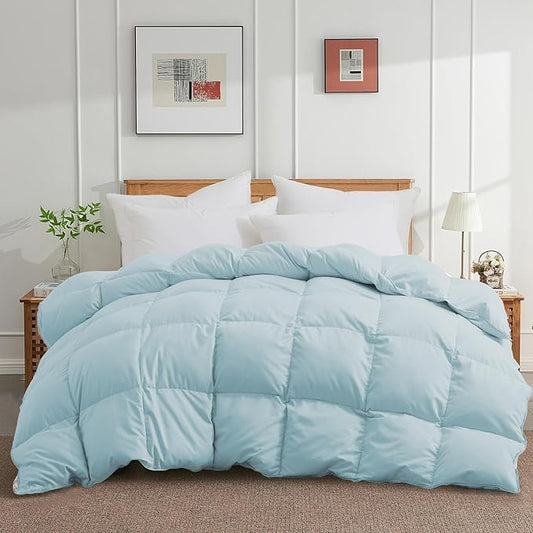Joysoul California King Size Down Comforter - All Season Ultra Soft Goose Down & Feather Fiber Fill, Luxury Hotel Blue Duvet Insert with Corner Tabs (108" X 94")