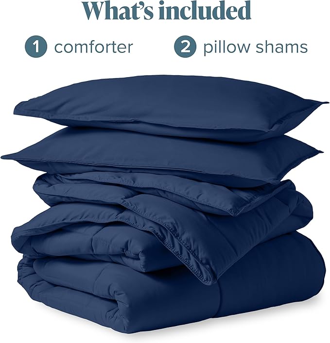 Bare Home Comforter Set - Queen Size - Ultra-Soft - Goose Down Alternative - Premium 1800 Series - All Season Warmth (Queen, Dark Blue)