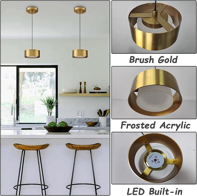 LED Gold Pendant Lights Fixture Mini Pendant Lights for Kitchen Island Over Sink Bedroom Bathroom Dining Room