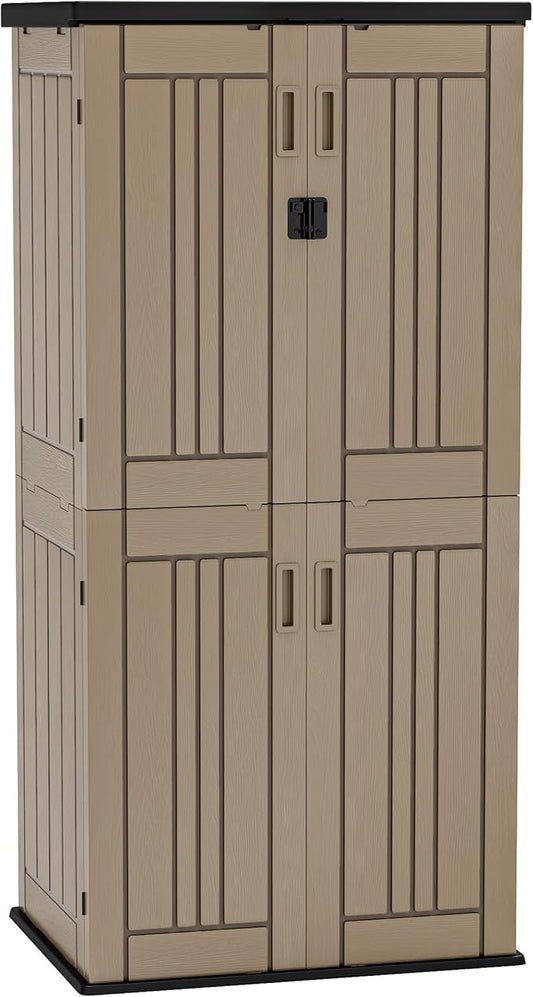 YITAHOME Outdoor Tall Storage Cabinet with 4 Shelves, Waterproof Resin Vertical Tool Shed, Lockable 30 cu. ft. Storage Shed for Patio, Garden, Yard, Brown