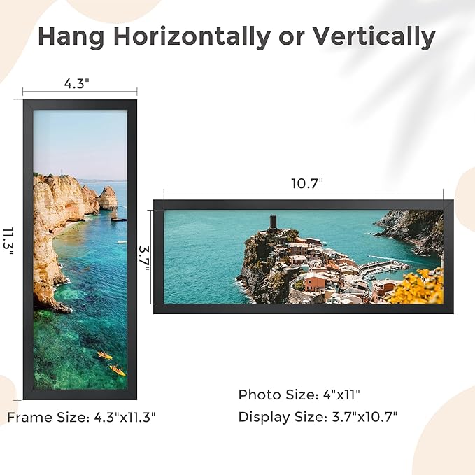 4x11 Metal Frame - Black Aluminum Photo Frames-Real Real Glass,Tabletop Display,Mounting Horizontally or Vertically Decor for Wall Gallery Poster 11x4 Photo Frames, Black