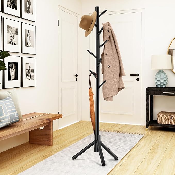 2 PCS Coat Rack, Freestanding Coat Rack with 8 Hooks and 3 Adjustable Size Tree Coat Racks for Bedroom, Hallway, Entrance, Office, for Hats, Coats, Scarves, Handbags